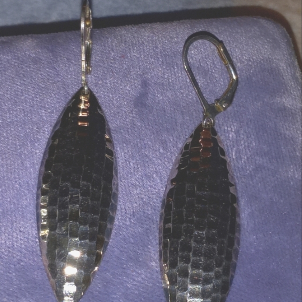 925 Sterling Textured Silver Marquise Drop Earrings - Women